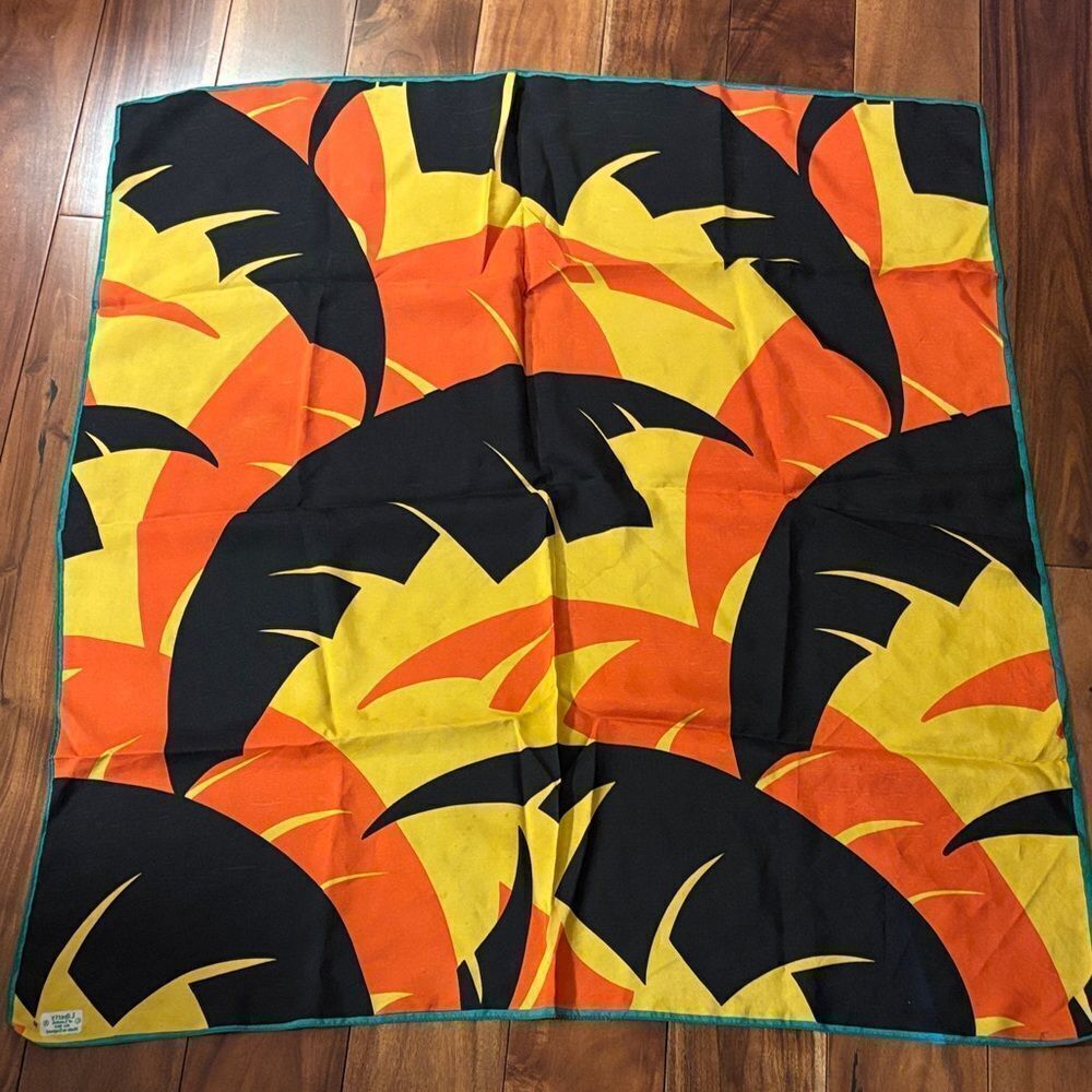 Vintage Liberty of London Black, Orange, and Yellow Silk Scarf